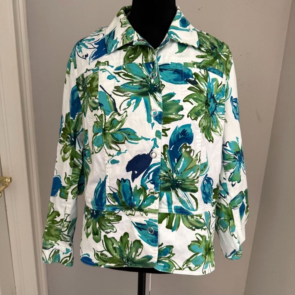 Coldwater Creek PXL Womens Watercolor Floral Lightweight Jacket Snap Buttons